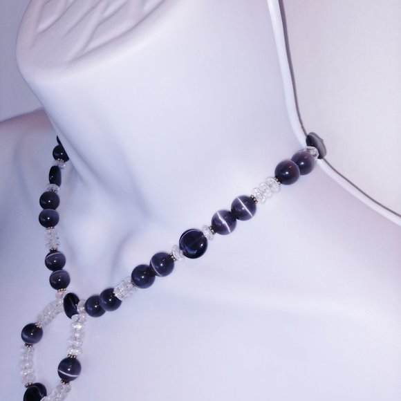 Handmad Charcoal Agate Beaded Necklace With Clear Beads Hand Crafted 17 inches - Picture 11 of 11
